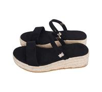 Generisch Sandali con zeppa in paglia da donna, sandali neri, eleganti, espadrillas, comodi, con cinturino, punta aperta, traspiranti, antiscivolo, per il tempo libero, Nero , 39 EU