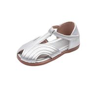 Generisch Sandali da bambina con Zero Drop, comodi sandali chiusi per l'estate, antiscivolo, da spiaggia, minimalista, piatti, per tutti i giorni, all'aperto, viaggi, argento, 25 EU