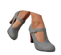 Generisch Sandali da donna alla moda, con tacco a blocco, con cinturino alla caviglia, eleganti e casual, per tutti i giorni, feste della birra, viaggi, spiaggia, appuntamenti, grigio., 36 EU