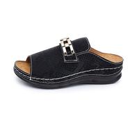 Generisch Sandali da donna alla moda estivi, eleganti pantofole con tacco obliquo, suola robusta, accenti metallici in stile romano, design a maulting, scarpe da spiaggia alla moda, Nero , 40 EU Larga