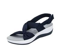 Generisch Sandali da donna, comodi, con plateau e zeppa, con decorazione a nodi, traspiranti per il tempo libero con cinturino regolabile, sandali da camminata resistenti, morbidi e antiscivolo, Blu