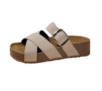 Generisch Sandali da donna, comodi, estivi, casual, vacanze al mare, spesse cinghie con plateau, sandali piatti dalla vestibilità ampia, cachi, 40 EU