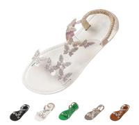 Generisch Sandali da donna con brillantini, piatti, con strass, piatti, regolabili, boho, da trekking, alla caviglia, scarpe aperte, trasparenti, da camminata, con libellule, bianco, 40 EU