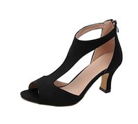 Generisch Sandali da donna con chiusura lampo, sandali posteriori da donna con tacco nero, sandali eleganti per il tempo libero, comodi sandali aperti con punta aperta, scarpe da sera, leggere, per il