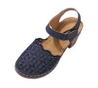 Generisch Sandali da donna con cinturini chiusi con motivo traforato e tacco a blocco, in materiale morbido, per una rilassante visita ai musei e l'ufficio estivo, Stile J03 blu, 37.5 EU