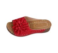 Generisch Sandali da donna con fiori in tessuto 3D, zeppa, in lino, antiscivolo, comodi per la casa e il tempo libero, per l'estate, la spiaggia e la vita quotidiana, colore rosa, Colore: rosso, 42 EU