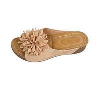 Generisch Sandali da donna con fiori in tessuto 3D, zeppa, in lino, antiscivolo, comodi per la casa e il tempo libero, per l'estate, la spiaggia e la vita quotidiana, colore rosa, beige., 36 EU