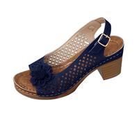 Generisch Sandali da donna con fiori, sandali da donna con tacco a blocco, eleganti, per il tempo libero, comodi, leggeri, con cinghie, per il tempo libero, tinta unita, Blu, 36 EU