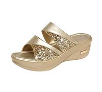 Generisch Sandali da donna con plateau e zeppa, sandali ortopedici da donna, sandali estivi da spiaggia, con glitter, sandali aperti, sandali estivi morbidi a piedi nudi, traspiranti, gold, 37 EU