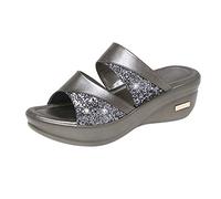 Generisch Sandali da donna con plateau e zeppa, sandali ortopedici da donna, sandali estivi da spiaggia, con glitter, sandali aperti, sandali estivi morbidi a piedi nudi, traspiranti, argento, 38 EU