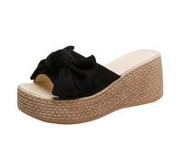 Generisch Sandali da donna con plateau, sandali alla moda retrò con zeppa ingombrante e nodo a fiocco, per la primavera estiva casual, Nero , 38 EU