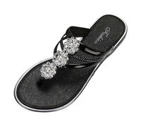 Generisch Sandali da donna con strass, con strass, leggeri, comodi, piatti, larghi, antiscivolo, aperti, con dita aperte, da spiaggia, da bagno, Stile Q01 Nero, 40.5 EU