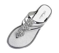 Generisch Sandali da donna con strass, con strass, leggeri, comodi, piatti, larghi, antiscivolo, aperti, con dita aperte, da spiaggia, da bagno, Stile Q03 argento, 37.5 EU