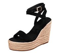 Generisch Sandali da donna con supporto dell'arco plantare, per spiaggia, tempo libero, eleganti scarpe bohémien con cinturino elastico alla caviglia, traspiranti, libertà delle dita, Nero , 39 EU