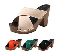 Generisch Sandali da donna con tacco a blocco, sandali da donna, estivi, eleganti, suola piatta, suola spessa, sandali per il tempo libero, scarpe da spiaggia, beige., 37 EU