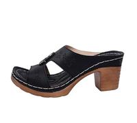 Generisch Sandali da donna con tacco décolleté da donna, con tacco a blocco, sandali aperti, scarpe estive eleganti con tacco alto, Nero 1, 40 EU