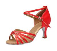 Generisch Sandali da donna con tacco medio per danza latina, decorazione con nodi, suola slip-on, comode scarpe da sera per occasioni informali al chiuso, colore puro, ideali per il tempo libero