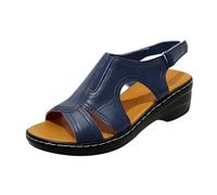 Generisch Sandali da donna con tacco nero, in pelle, a piedi nudi, eleganti, comodi, in sughero, traspiranti, leggeri, in pelle, Blu, 41 EU