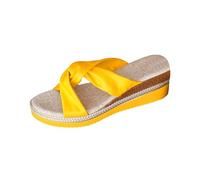 Generisch Sandali da donna con zeppa, comodi slip on slip, antiscivolo, con tacco obliquo e suola spessa, scarpe da spiaggia alla moda, eleganti infradito piatte, giallo., 43 EU