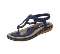 Generisch Sandali da donna con zeppa e cinturino con fibbia, eleganti scarpe da spiaggia con tacco con plateau, cinturino regolabile sul tallone per una sensazione ariosa, Blu, 39 EU