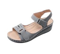 Generisch Sandali da donna con zeppa e zeppa, traspiranti, tinta unita, con fibbia, leggeri, suola morbida, per il tempo libero, con zeppa, grigio., 41 EU