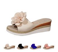 Generisch Sandali da donna con zeppa, eleganti, da donna, con fiori, suola spessa, leggeri, per il tempo libero, comodi, da spiaggia, eleganti, casual, beige., 43 EU