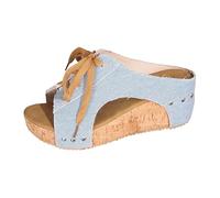 Generisch Sandali da donna con zeppa, eleganti, stile boho, sandali romani, con plateau e plateau, traspiranti, con dita dei piedi, antiscivolo, comodi da spiaggia, Stile P03 Blu, 38.5 EU