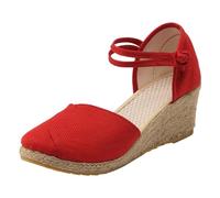 Generisch Sandali da donna con zeppa, in paglia, traspiranti, alla moda, comodi, compagni di viaggio, estivi, Colore: rosso, 41 EU