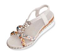 Generisch Sandali da donna con zeppa intrecciata, punta rotonda, elastico per giornate di sole, tacco obliquo, suola spessa, scarpe estive per il tempo libero, beige., 39 EU