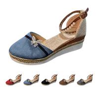 Generisch Sandali da donna con zeppa, sandali da donna con tacco elegante, con perle di strass, moderni, suola spessa, resistenti all'abrasione, casual, a maglia, permeabili all'aria, Blu, 40 EU