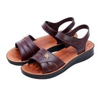 Generisch Sandali da donna dal design confortevole con passante per le dita, comodi sandali con cinturino e tacco piatto, scarpe estive per una tenuta sicura, Stile V02 marrone, 37 EU