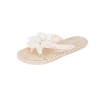 Generisch Sandali da donna e donna, con fiori, infradito in Boemia, piatti, da spiaggia, estivi, eleganti, per spiaggia, piatti, comodi, antiscivolo, bianco, 41 EU