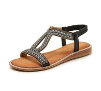 Generisch Sandali da donna eleganti romani, leggeri e ariosi, con glitter, sandali piatti con slingback, boho sandali da forno, con dita dei piedi, comodi sandali d'acqua aperti, Stile G01 Nero, 40.5