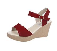 Generisch Sandali da donna estivi comodi sandali da donna zeppa tacco basso romanzo elastico intagliato scarpe traspiranti suola spessa cunei casual, Vino, 39 EU