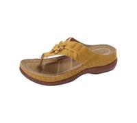 Generisch Sandali da donna estivi da donna, con zeppa, infradito comodi, infradito piatti, eleganti sandali da bagno, per l'estate e la spiaggia, ortopedici, leggeri, con punta aperta, giallo., 42 EU