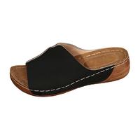 Generisch Sandali da donna Flach Pantoletten Hausschuhe Slipper Sandale Ledersandalen Sommer Wandersandalen Rutschfeste Wanderschuhe FüR Strand Reisen Trekking LäSsige Breite FüßE Schlappen, nero, 37