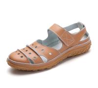 Generisch Sandali da donna in pelle morbida, antiscivolo, con punta chiusa, scarpe piatte per vacanze, vestibilità larga, sandali estivi per la salute, suola morbida, sandali da trekking, Stile N04