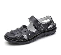 Generisch Sandali da donna in pelle morbida, antiscivolo, con punta chiusa, scarpe piatte per vacanze, vestibilità larga, sandali estivi per la salute, suola morbida, sandali da trekking, Stile N02