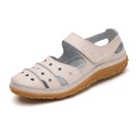 Generisch Sandali da donna in pelle morbida, antiscivolo, con punta chiusa, scarpe piatte per vacanze, vestibilità larga, sandali estivi per la salute, suola morbida, sandali da trekking, Stile N01