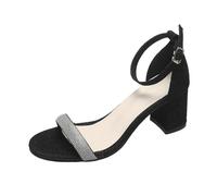 Generisch Sandali da donna Nuovi sandali aperti in stile europeo e americano con pizzo quadrato nel commercio estero, sandali scavati in tinta unita con fibbia dritta e tacchi alti, Nero , 41 EU Larga