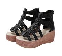 Generisch Sandali da donna ortopedici per attività all'aperto, con tacco a blocco, con punta aperta, chiusura lampo, con plantare morbido, eleganti sandali da trekking, scarpe da sera, Nero , 39 EU