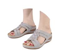 Generisch Sandali da donna per il tempo libero estivi da spiaggia, scarpe slide, design scavato, punta rotonda, plateau con zeppa, comoda camminata, vacanze, viaggi, grigio., 38 EU