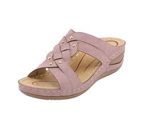 Generisch Sandali da donna per il tempo libero estivi da spiaggia, scarpe slide, design scavato, punta rotonda, plateau con zeppa, comoda camminata, vacanze, viaggi, Colore: rosa., 43 EU