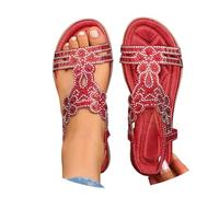 Generisch Sandali da donna, sandali da spiaggia, comode scarpe per il tempo libero, supporto per l'arco del piede, cinturino elastico alla caviglia, scarpe boho, Colore: rosso, 38 EU Larga