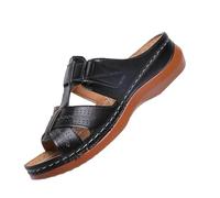 Generisch Sandali da donna Slope Heel Thick Sole Hollow Pantofole da donna, grandi pedali casual cuciti Slope Heel Stripe Cool Pantofole, Nero , 40 EU