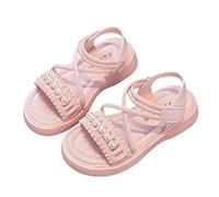 Generisch Sandali da ragazza alla moda per l'estate con perline design romano, suola piatta antiscivolo, comode scarpe casual, Colore: rosa., 32 EU