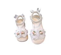 Generisch Sandali da ragazza estivi per bambini, scarpe da spiaggia con perle, sandali estivi con suola antiscivolo, estiva, traspiranti, bianco, 28 EU