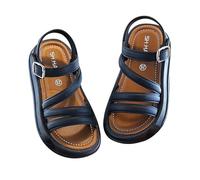 Generisch Sandali da ragazza in pelle, comodi e antiscivolo, per bambini, eleganti e piatti, da principessa, morbidi e ad asciugatura rapida, sandali da spiaggia, Nero , 23 EU