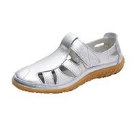 Generisch Sandali da spiaggia da donna, impermeabili, sandali da donna chiusi, traspiranti, per la guida, piatti, per l'ufficio, scarpe estive con fibbia, sandali piatti, argento, 40 EU