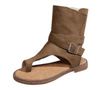 Generisch Sandali Donna Casual Spiaggia Romana Piatto Slip On Cinghie Scavate Per Camminare All'aperto In Vacanza, cachi, 39 EU